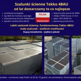 Szalunki 46 m2 ścienne, fundamentowe lekkie